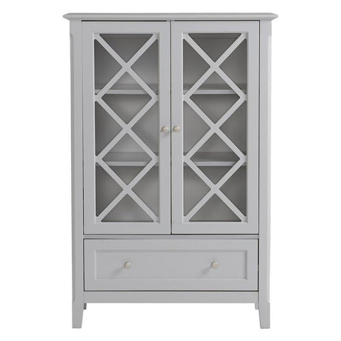 Wood Accent Cabinet with Two Doors and Lower Drawer in Gray