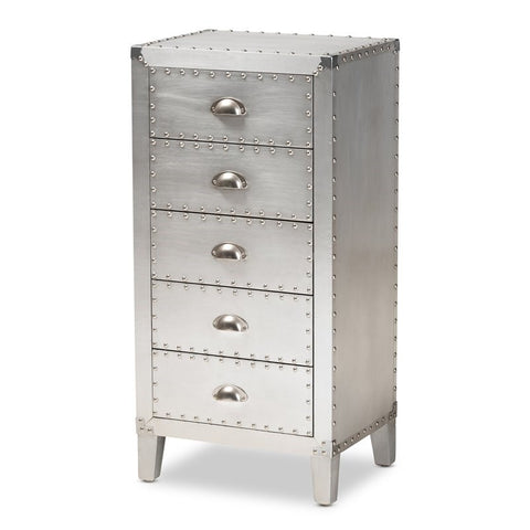 Carel Silver Metal 5-Drawer Accent Chest