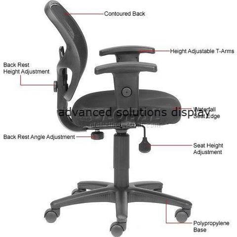 Mesh Office Chair with Arms - Fabric - Black