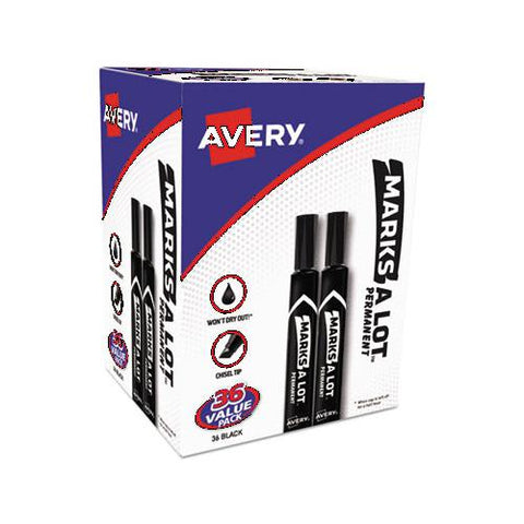 Avery MARKS A LOT Large Desk-Style Permanent Marker, Medium Chisel Tip, Black, 36/Pack