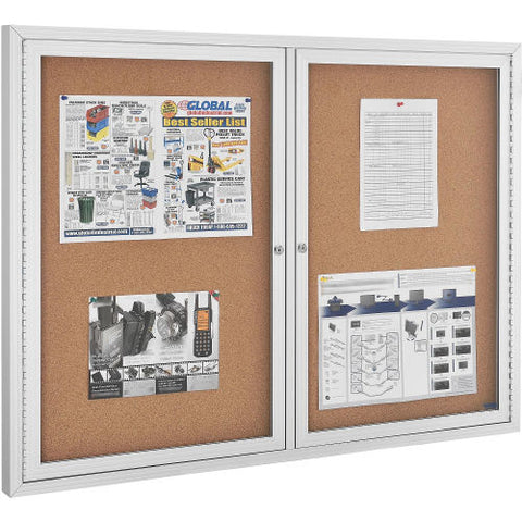 Balt® Indoor Enclosed Bulletin Board - 2 Door - Cork - Silver Aluminum Frame - 46"W x 34"H